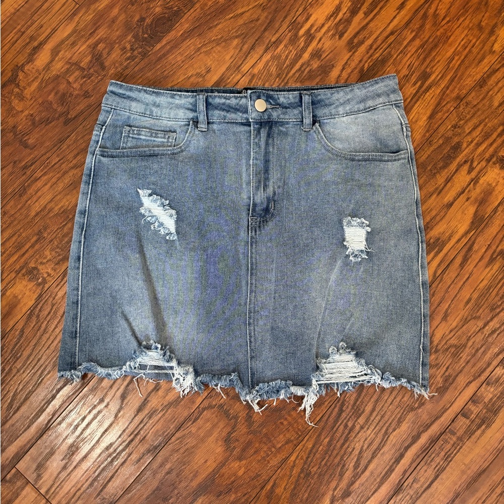 Denim Distressed Skirt